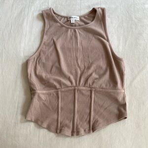 Brown Ribbed Corset Crop Top